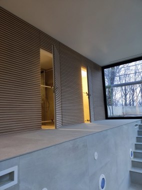 Vila Zagreb, zidna letvičasta furnirana obloga u sklopu bazena, foto 2